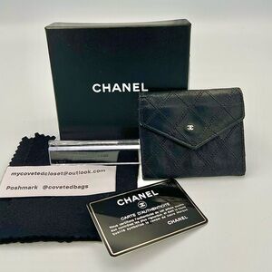 CHANEL Black Quilted Card Holder Mini Wallet w/original box and auth card!